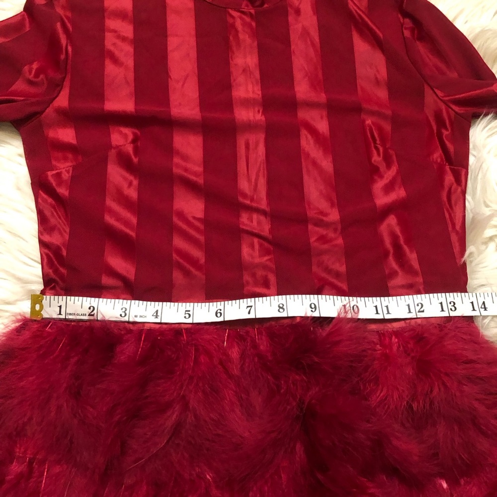 Pretty Little Thing Red Feather Satin Sheer Long Sleeves Party Mini Dress 4 - Picture 11 of 12